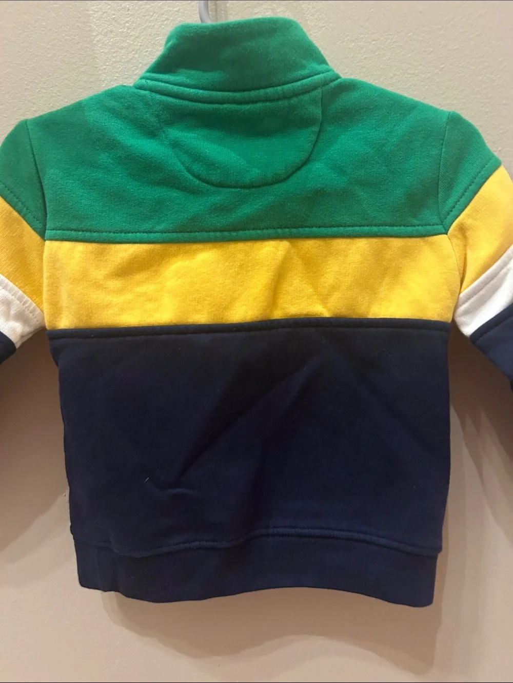 Ralph Lauren Toddler Boy Colorblock Quarter Zip Sweatshirt 18M Navy Green Yellow